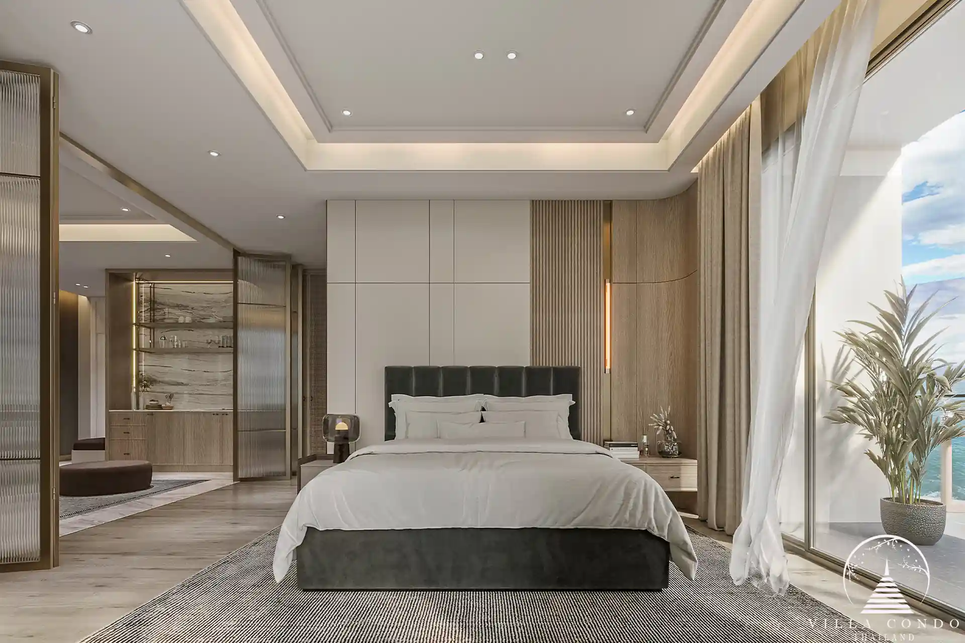 The Forest Patong Condo oceanfront bedroom with breezy balcony