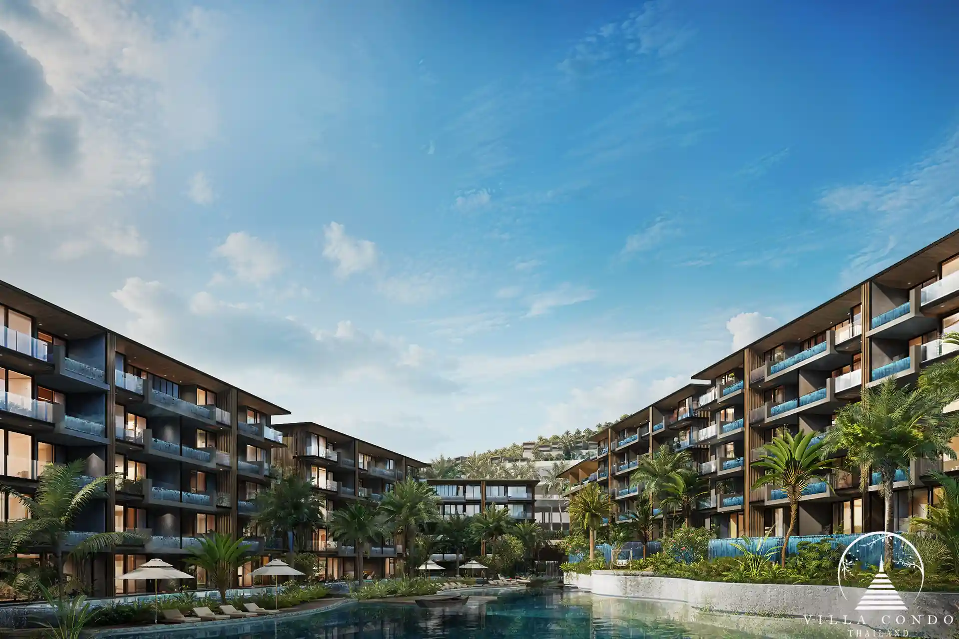 The Forest Patong Condo resort-style façade overlooking lagoon pool in Phuket