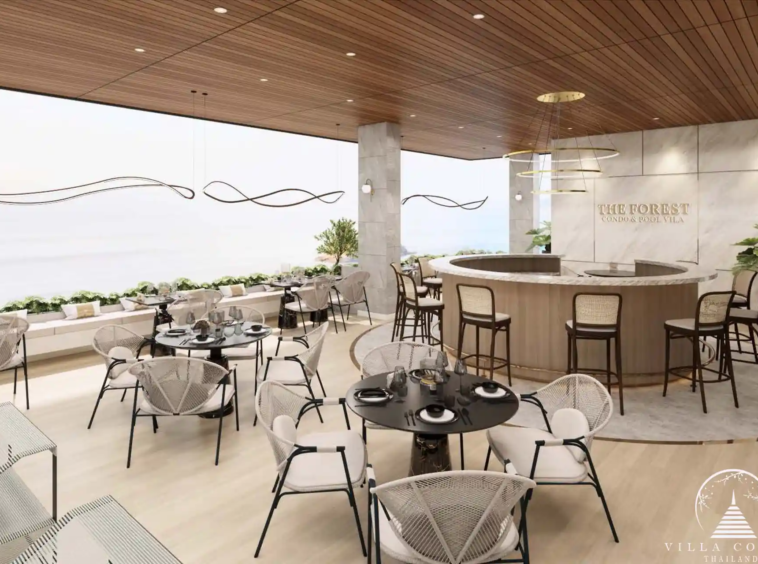 The Forest Patong Condo sea-view dining terrace with curved bar