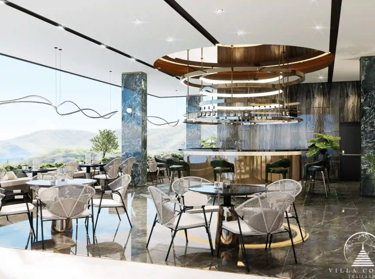 The Forest Patong Condo signature restaurant with dramatic marble bar