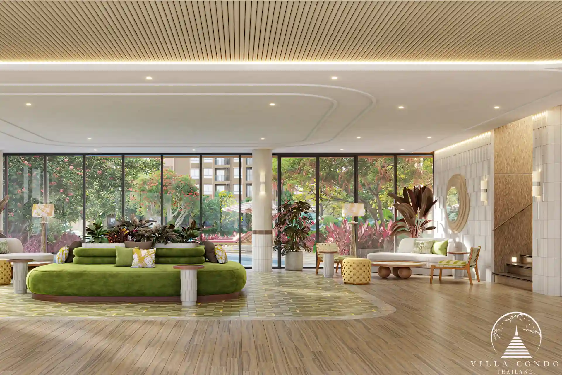 Dcondo Cove spacious lobby social area with seating and soft lighting