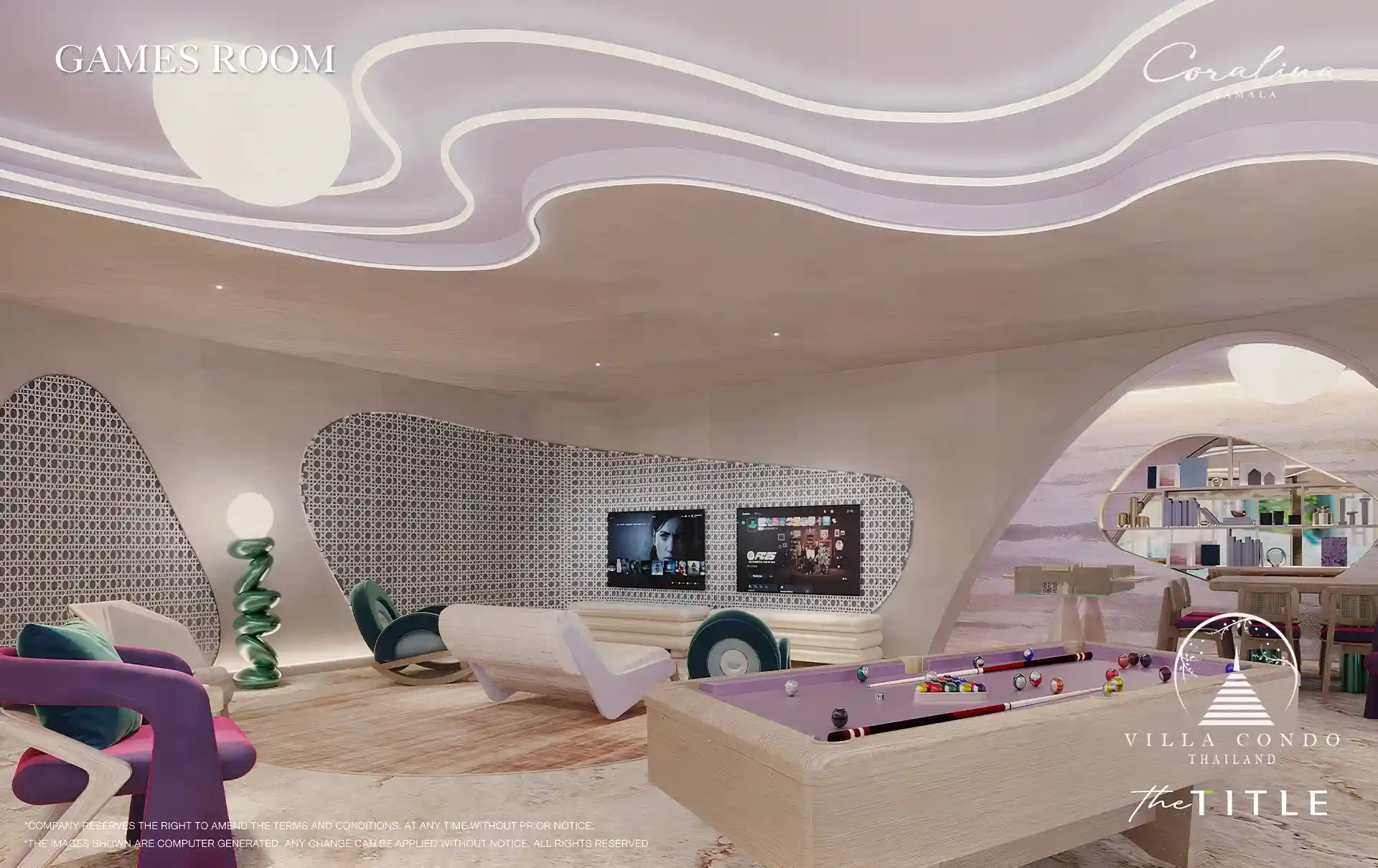 The Title Coralina Condo Kamala games room with pool table