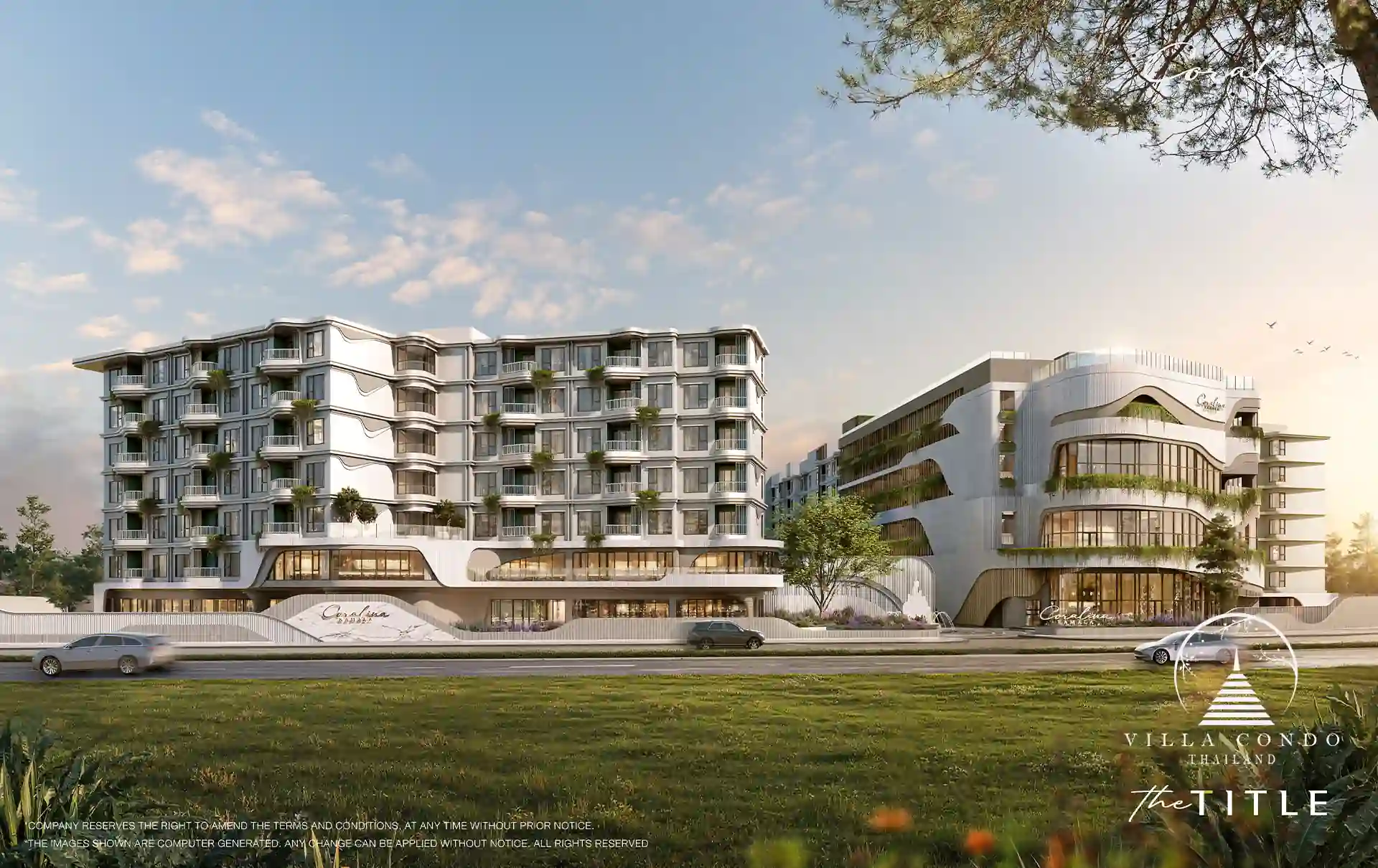 The Title Coralina Condo Kamala main entrance boulevard and facade