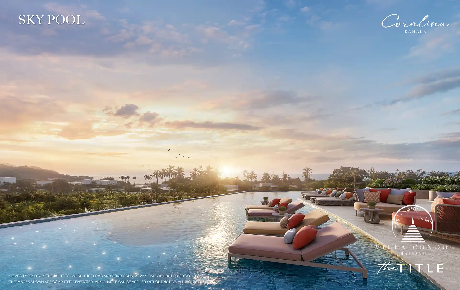 The Title Coralina Condo Kamala rooftop sky pool with sunset sea view