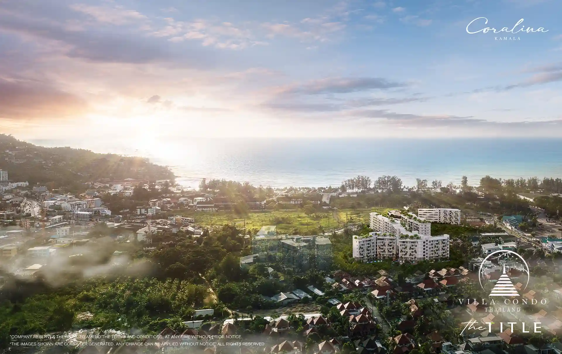 The Title Coralina Condo Kamala sea view aerial toward Kamala Beach